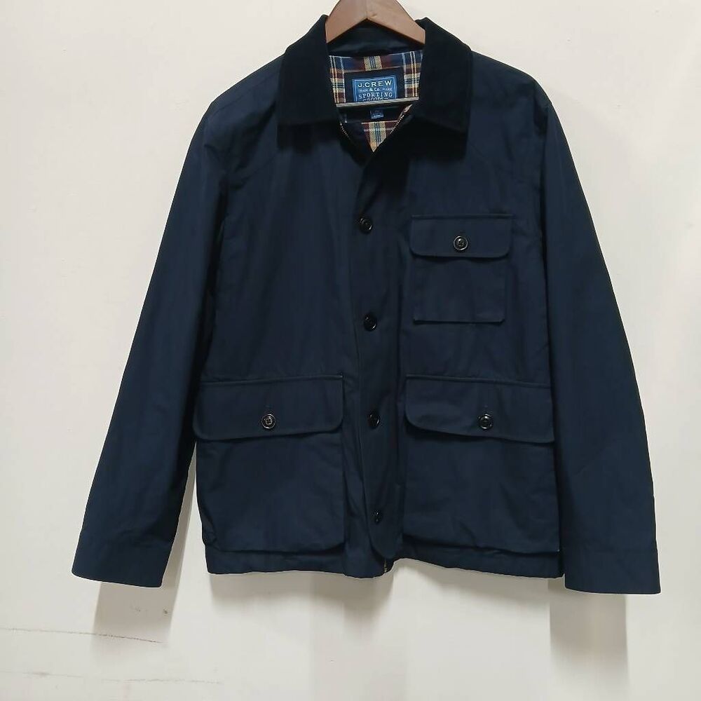 J.crew mens medium utility jacket kinloch cloth navy blue button full zip
